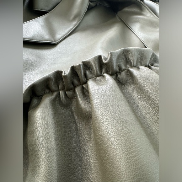 Inclan Studio Faux Leather Dress Size Small Loose Fitting Dress Olive Color - Picture 9 of 10